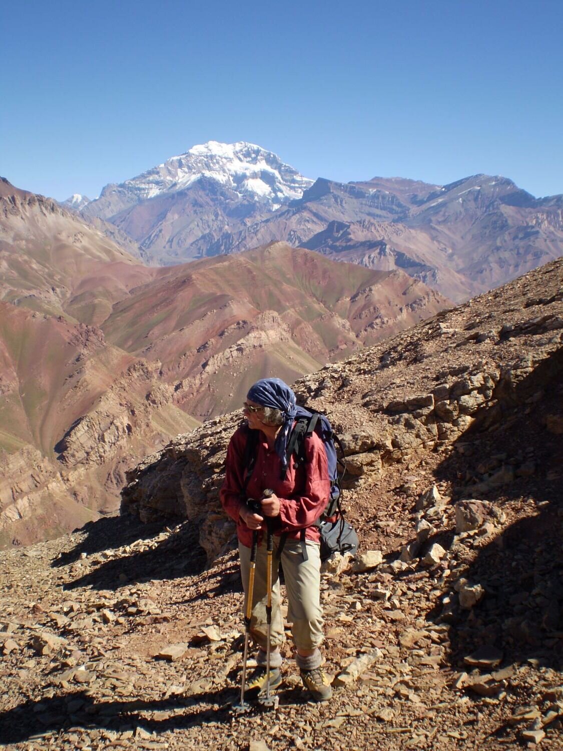 Annabelle Barker with Aconcagua in the background - Cerro Penitentes, Mendoza, Argentina in 2009