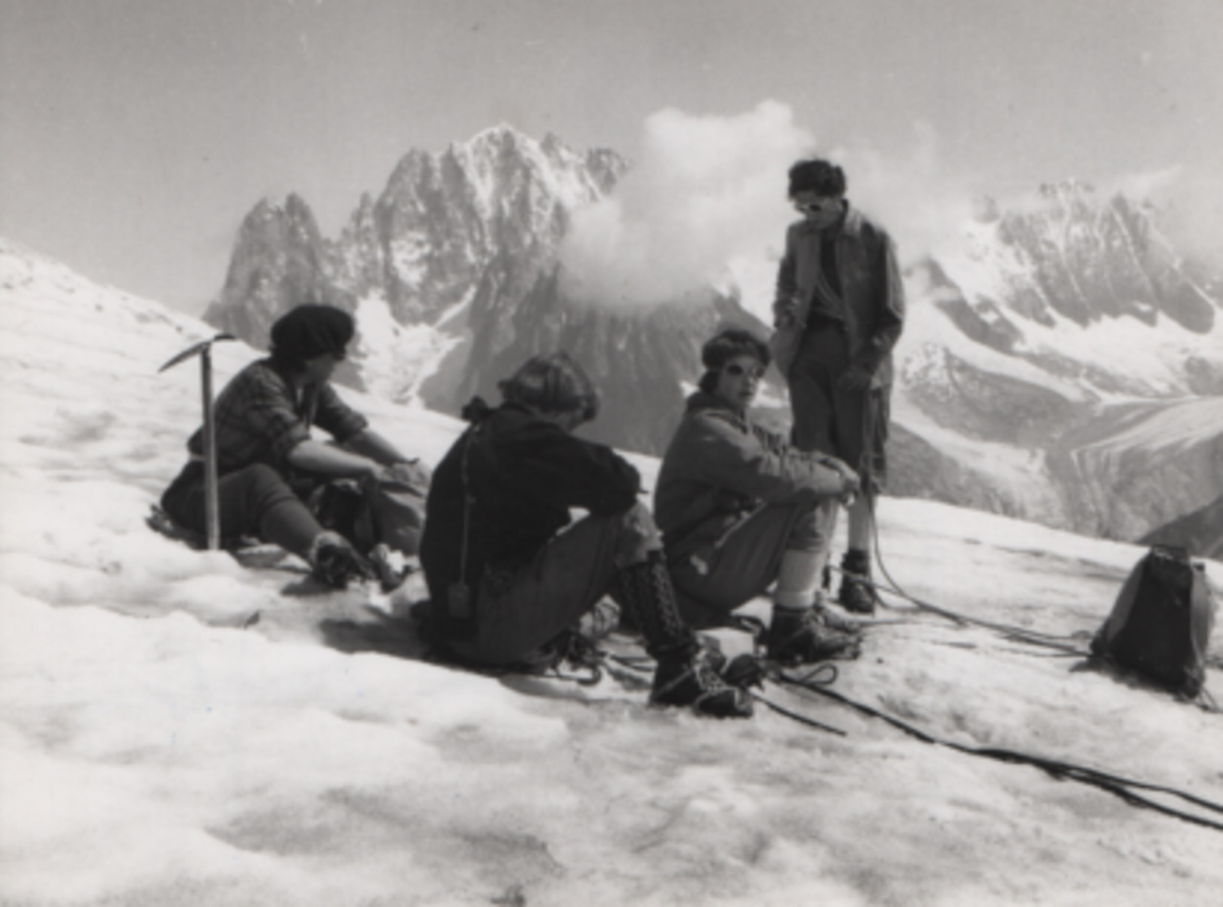 Nancy Smith, Pat Woods, Sylvia Yates and Eveleigh Leith, Courmayeur, Italian Alps, in 1964