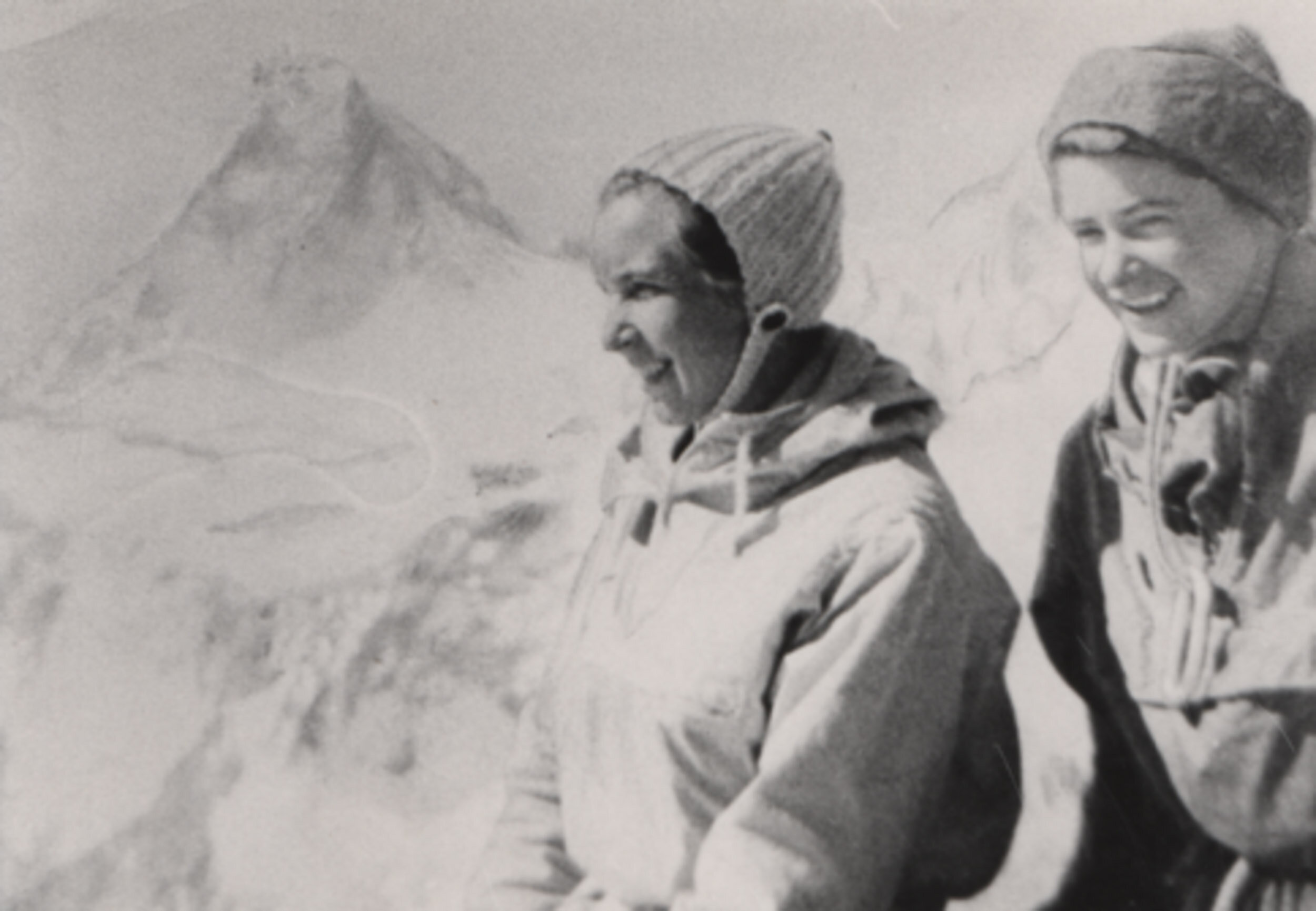 Denise Wilson and Rienetta Leggett in front of the Matterhorn, Switzerland, in 1956