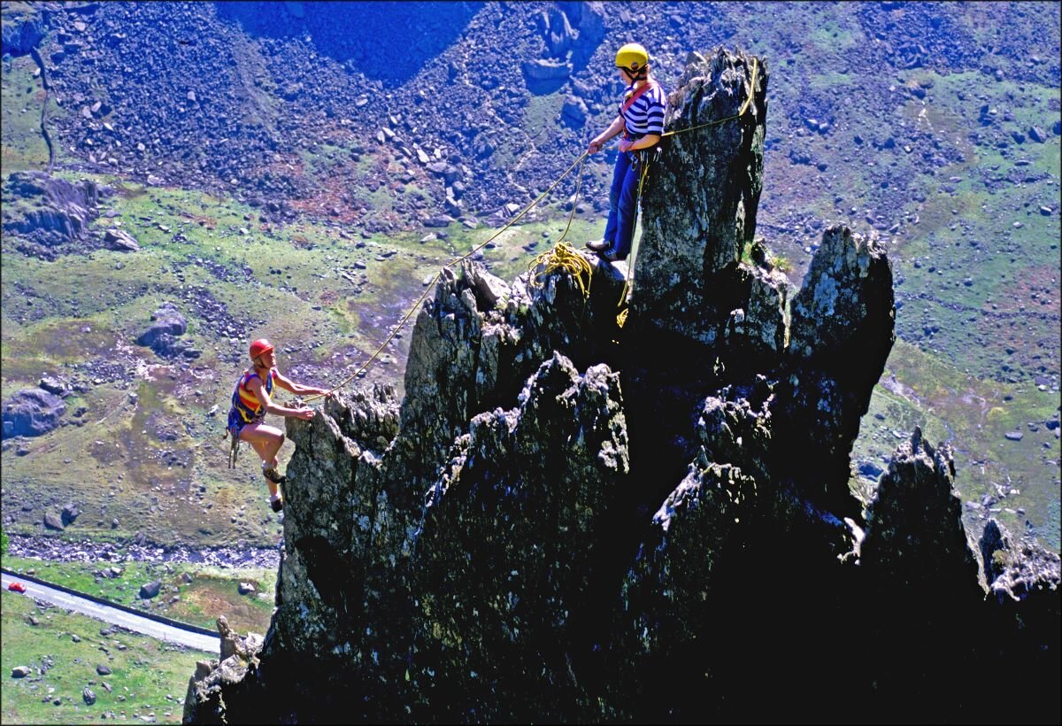 Brede Arkless and Dodie Palmer on Flying Buttress (VDiff), Dinas Cromlech, North Wales