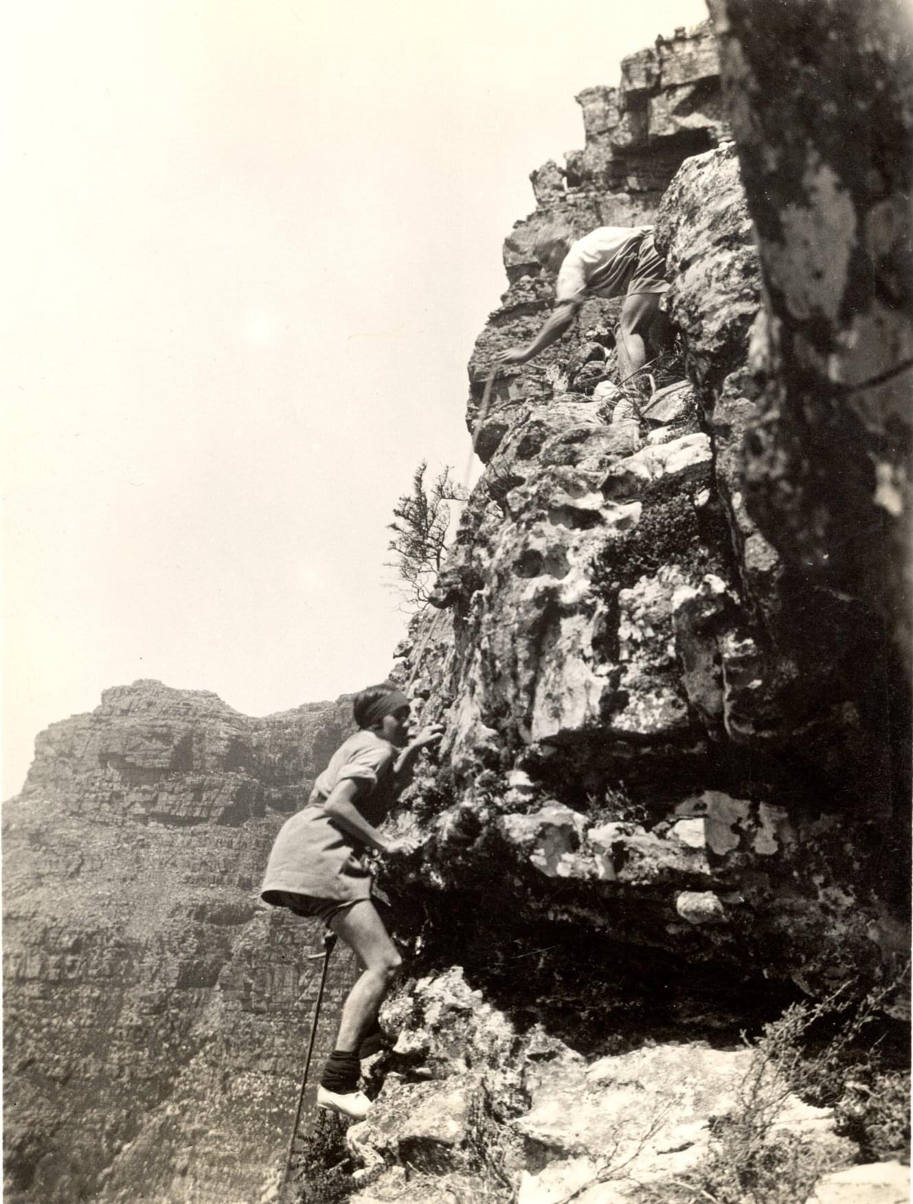 Dorothy Pilley climbing in plimsolls in the 1930s