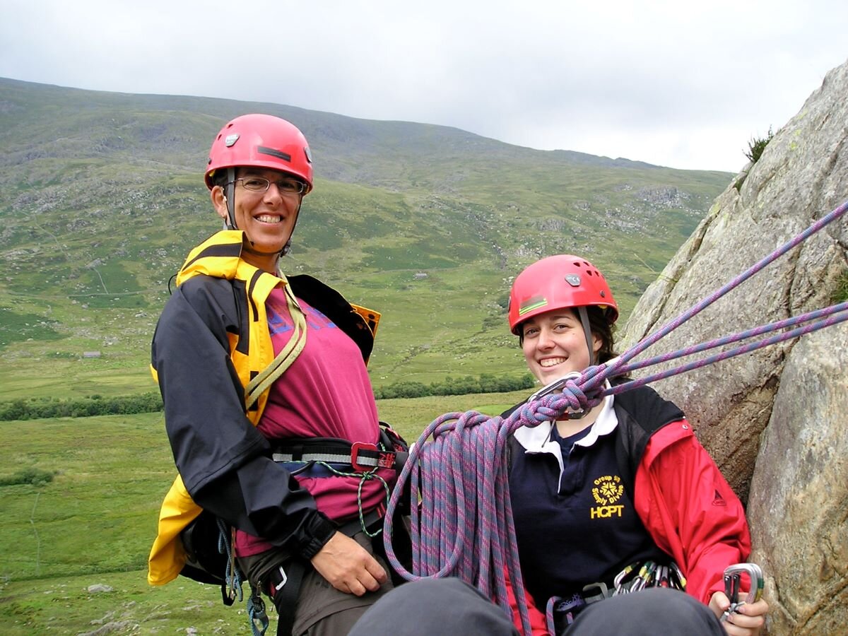 Ann and Emily Blandford - mother and daughter learning the ropes with Plas y Brenin in North Wales, 2004 