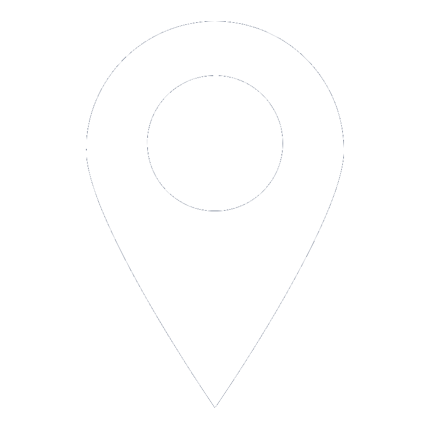 White map pin icon on a black background.