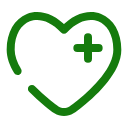 Outline of a heart with a medical cross inside it, in green.