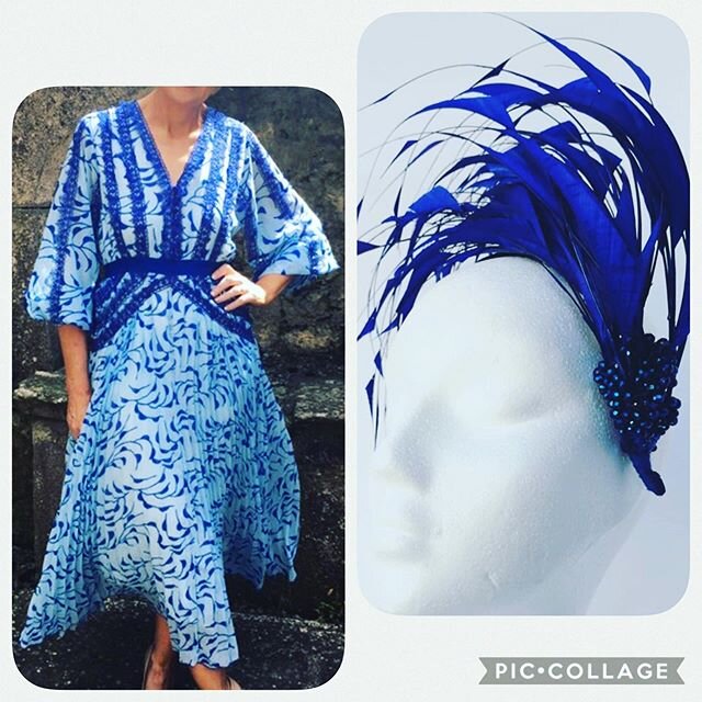 Rental Style inspiration for any occasion 🎉.The Cobalt blue and sky blue combination is gorgeous together with the print in the dress being picked up in the headpiece #combiningcolors #blue#style #styleinspo #socialoccasion #dressrental #wedding #fa