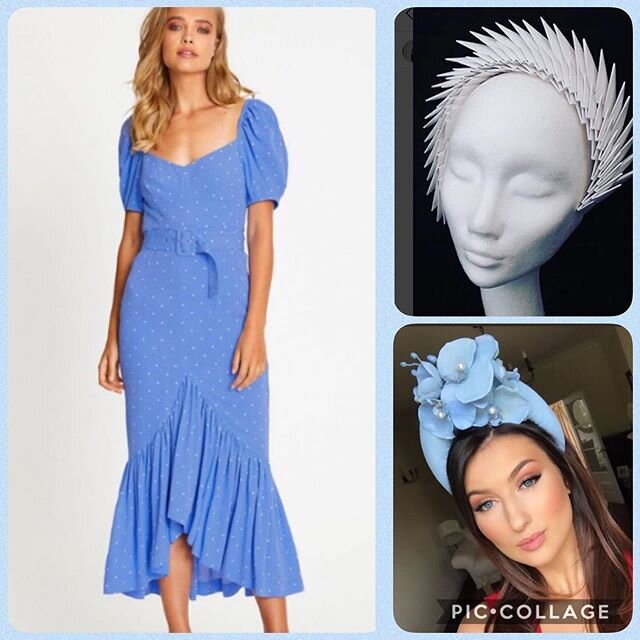 One dress two looks all available to rent Our @alicemccallptyltd cornflower blue 💙polkadot dress with two fabulous headpieces from @hatsamore and @thehathouse Why buy new when you can rent a fabulous outfit for less 💙🇨🇮#whybuynew #dressrental #dr