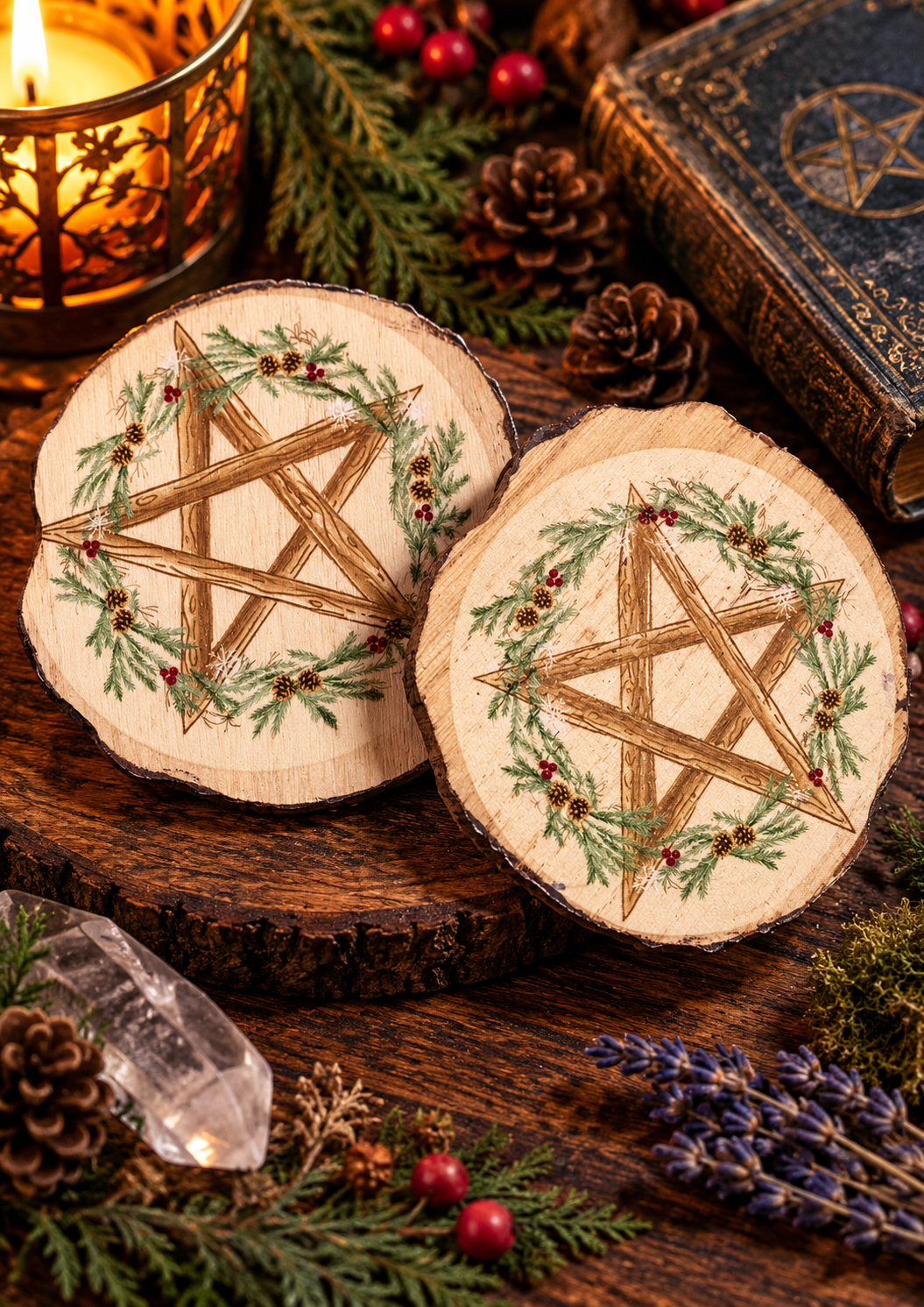 Rustic Woodland Pentagram Coasters.png