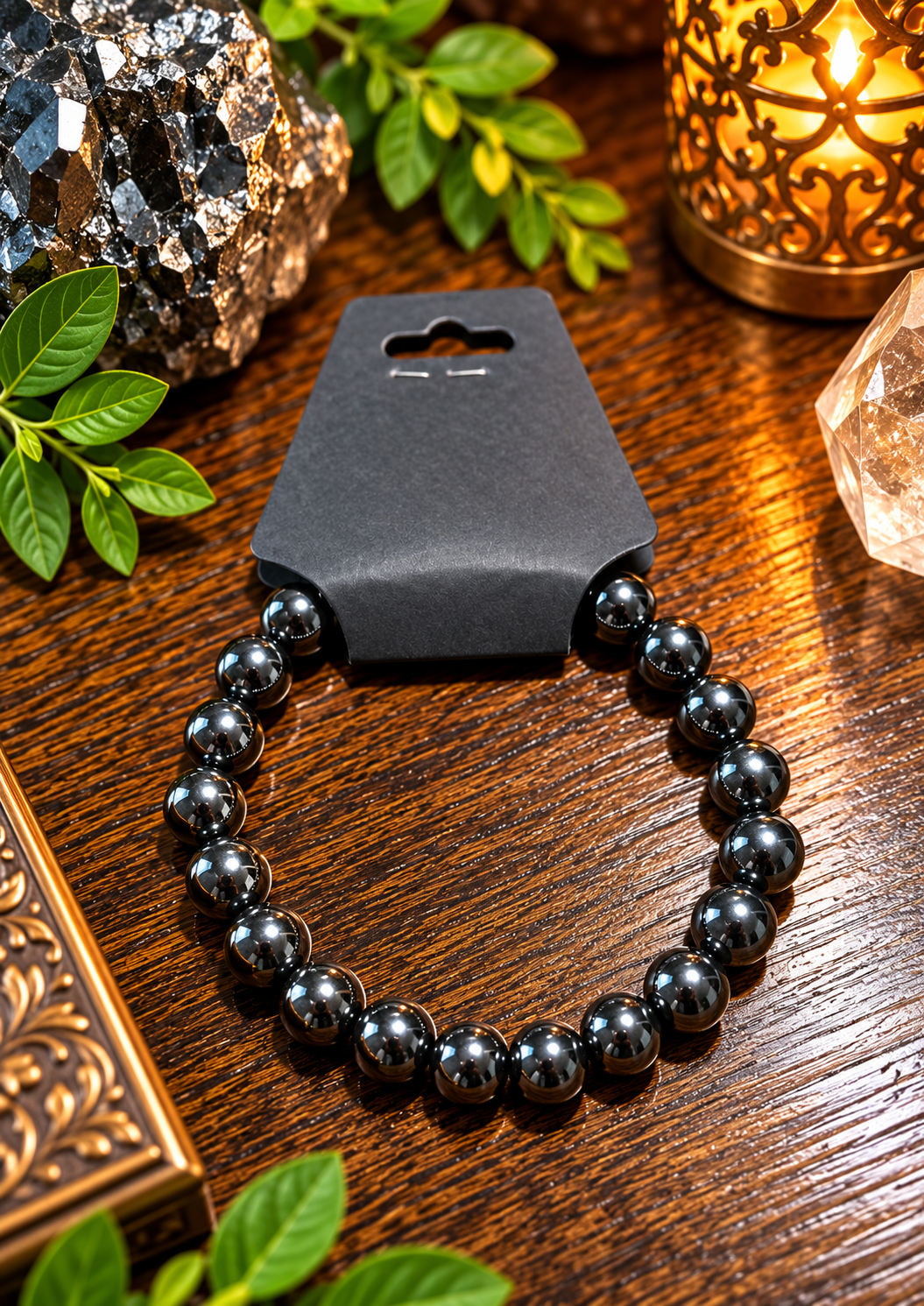 Hematite Bracelet on a Warm Display.png