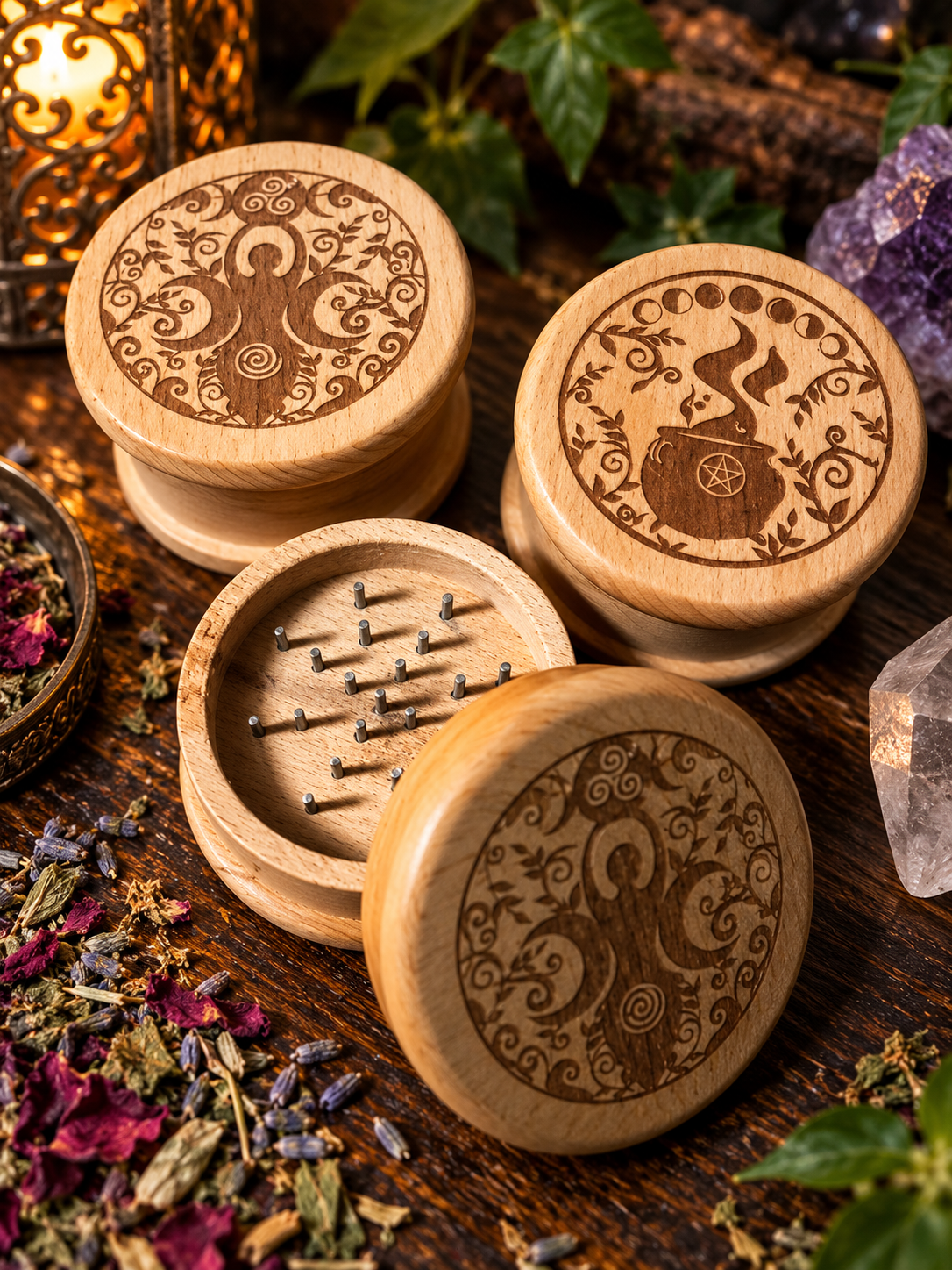 Mystical Wooden Grinder Ritual Still Life.png