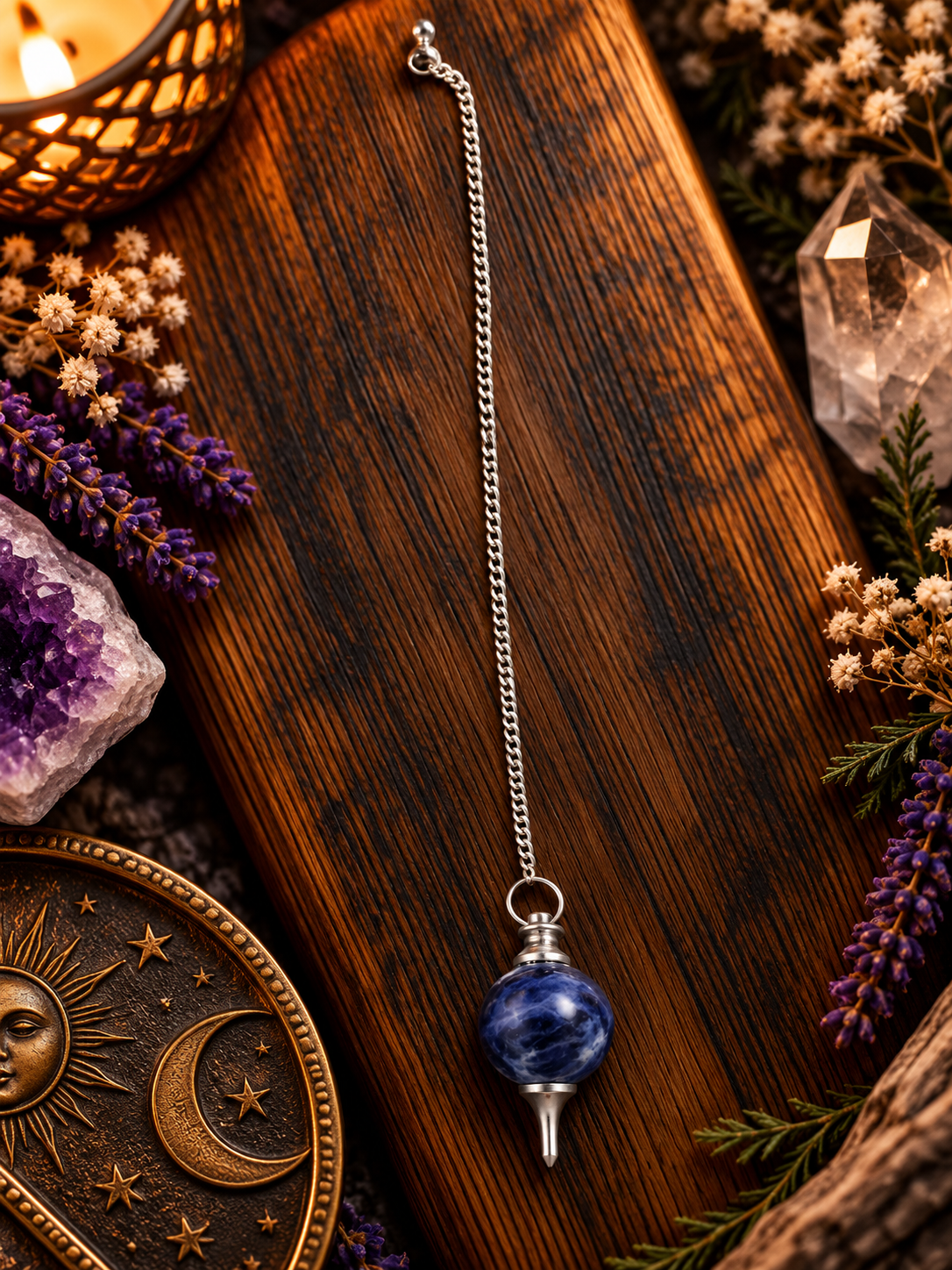 Mystical Blue Stone Pendulum Flatlay.png