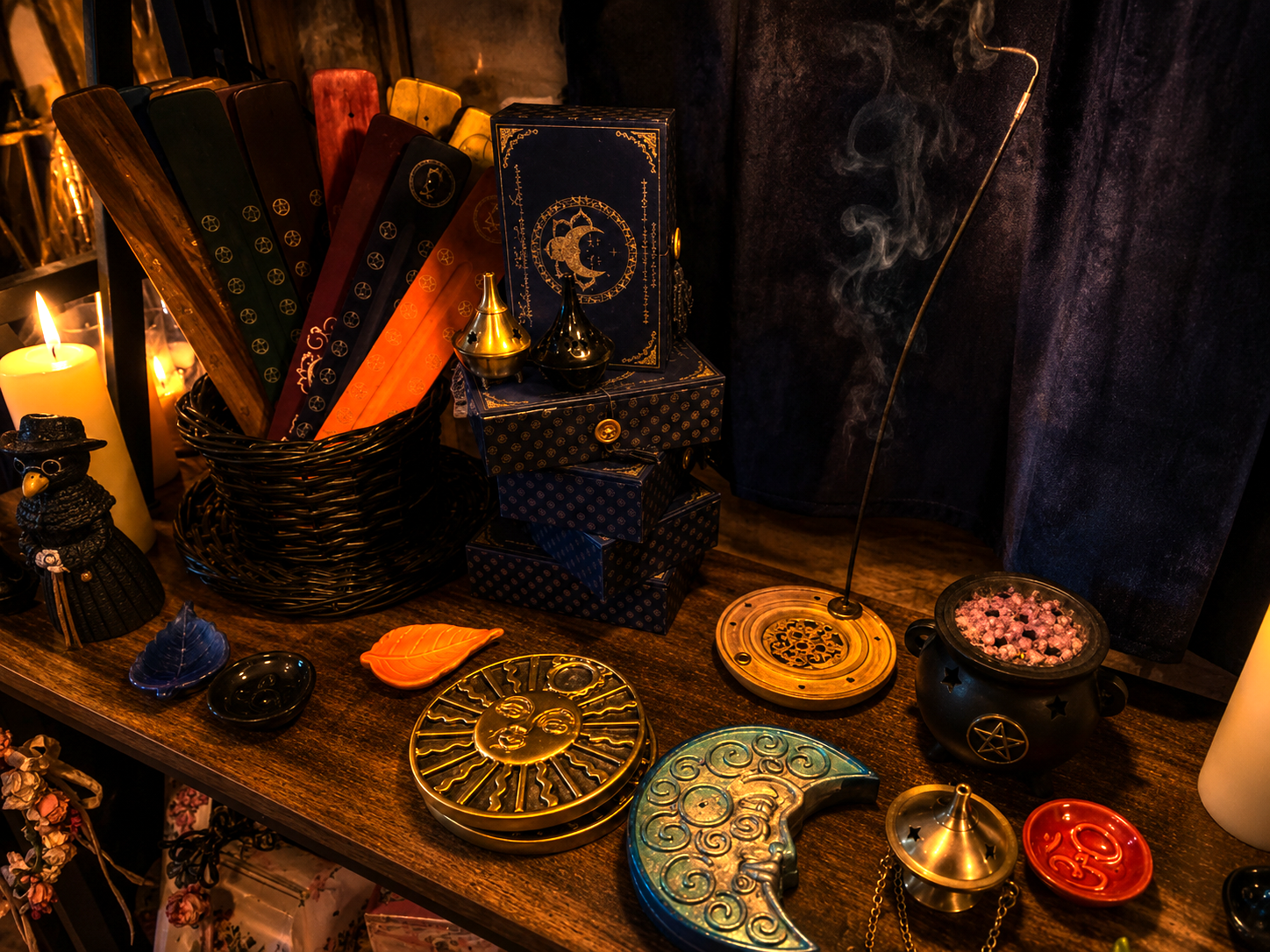 Incense, smudge items, meditation tools at Red Sands Reiki.