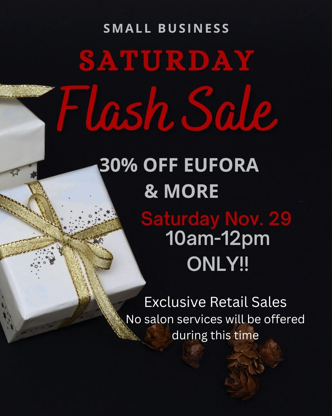 Small Business Saturday Flash Sale!! FREE GIFT with Purchase! #eagleviewtowncenter #euforasalon #chesterspringspa #chestercountyhair #extonpa