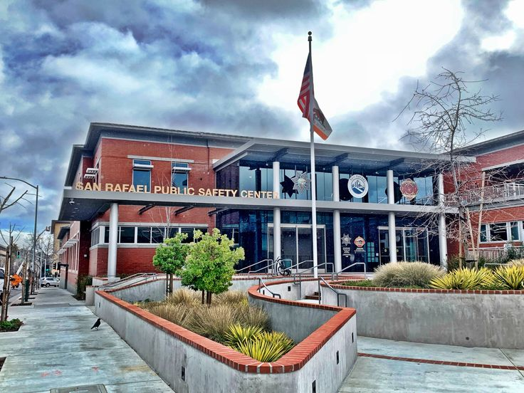Exterior signage for the San Rafael Public Safety Center featuring durable aluminum logo forms and custom graphics designed for long-term branding.