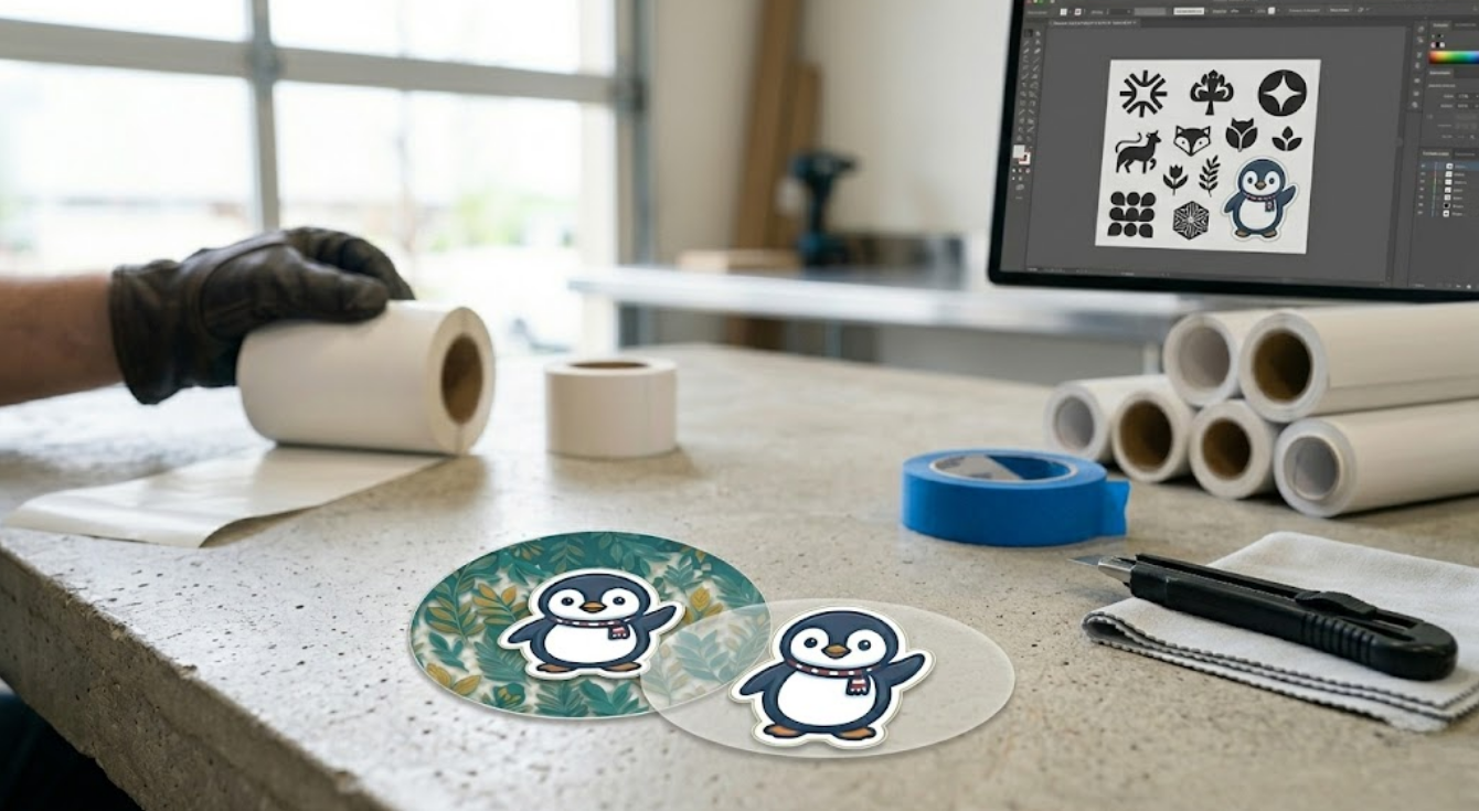 Elevate your brand with custom stickers, labels, and decals from Davis Sign Co. High-quality, durable prints in any shape or size. Request a quote today!