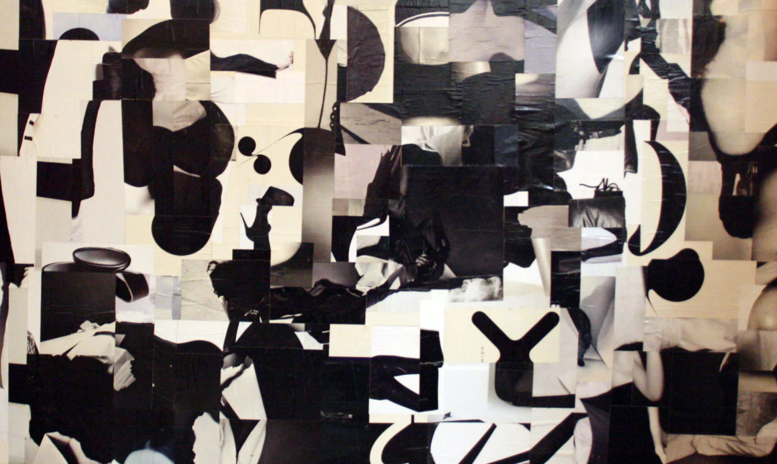 Objective Consciousness I collage on birch with direct mail catalogs and magazine by Julie Eisenberg Pitman