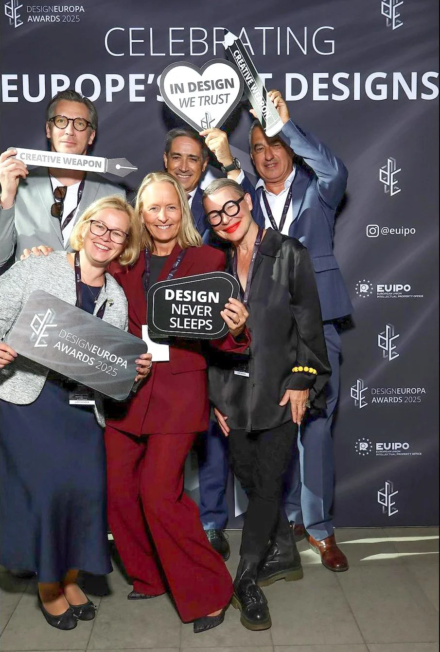 DesignEuropa Awards 2025 ceremony: Rūta Olmane, Michal Bonikowski, Christina Melander, João Negrão, Päivi Tahkokallio and Matteo Bazzicalupo.