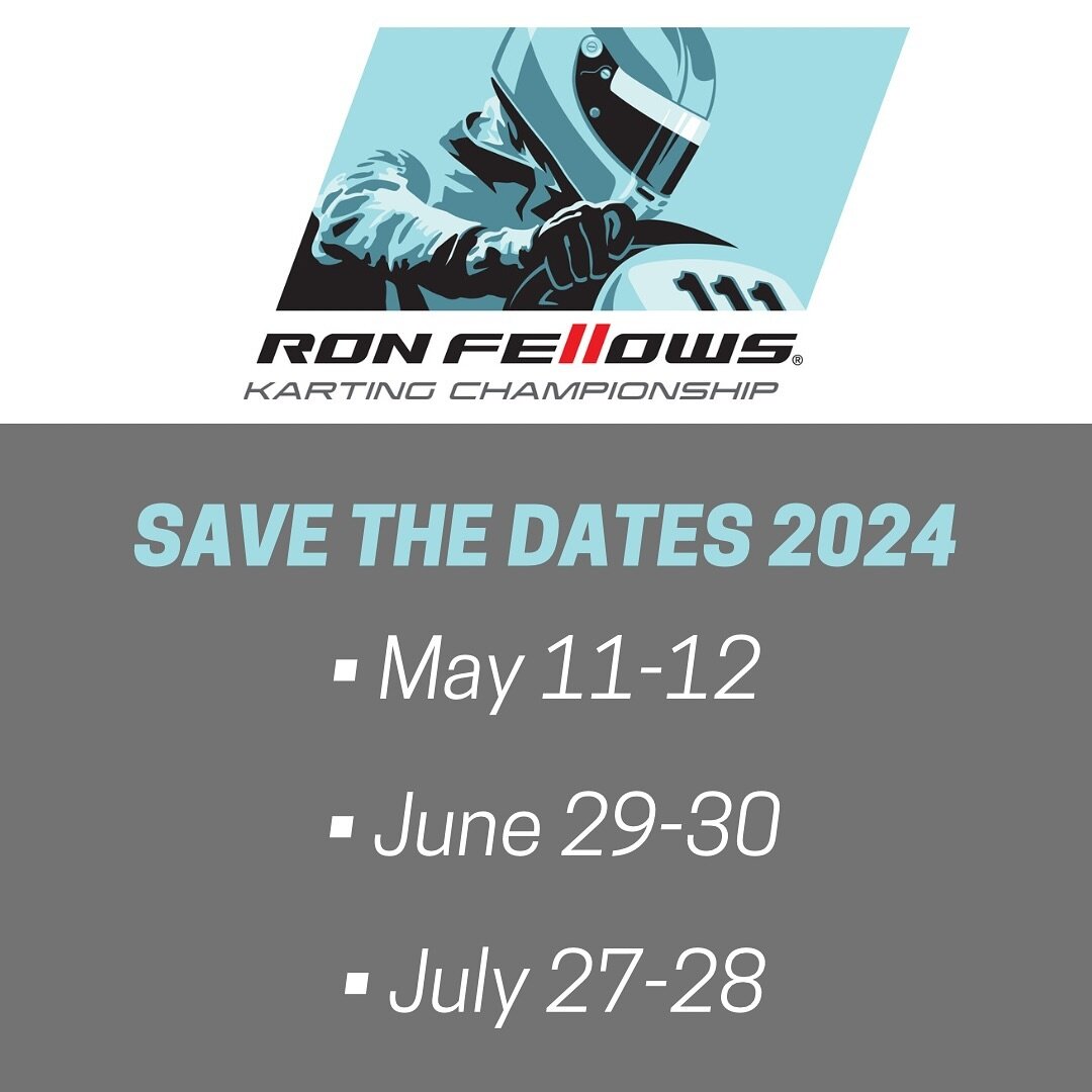 3 weekends, 6 races on tap for 2024! Save the dates. Locations will be revealed shortly. Looking forward to a great season ahead for the Ron Fellows Karting Championship! #rfkc #ronfellowskarting #ronfellows