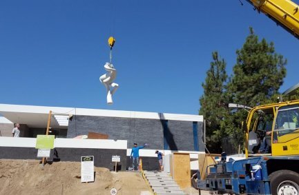 Modern artist Richard Erdman custom marble sculpture being delivered to our Trousdale house in Beverly Hills