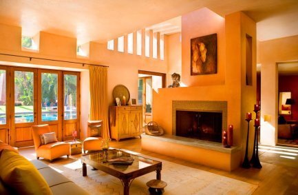 Mandeville Canyon Brentwood Los Angeles modern home living room with ribbon windows and fireplace