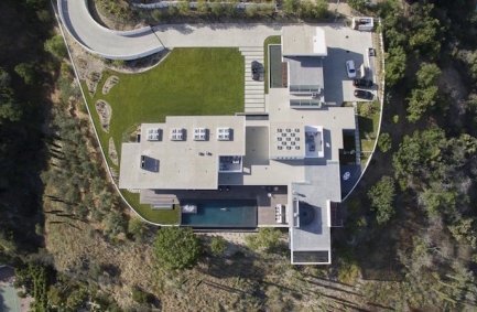 Benedict Canyon Beverly Hills hillside modern mansion estate aerial view