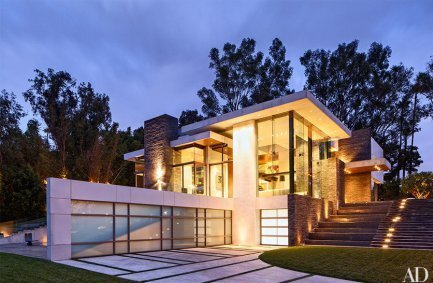 Our Summit House in Beverly Hills with energy efficient double height glass walls