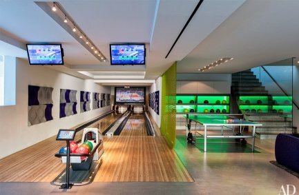 Summit House Beverly Hills modern home bowling alley game room