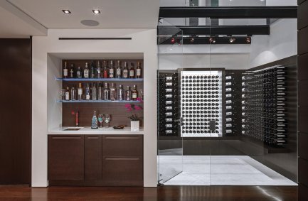 Laurel Way Beverly Hills luxury modern home wine cellar with glass roof and natural light