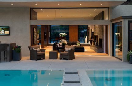 Wallace Ridge Beverly Hills modern home open to the pool terrace
