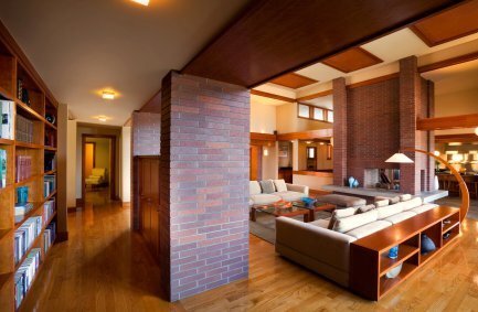 Buckskin Drive warm, modern Prairie style home living room design