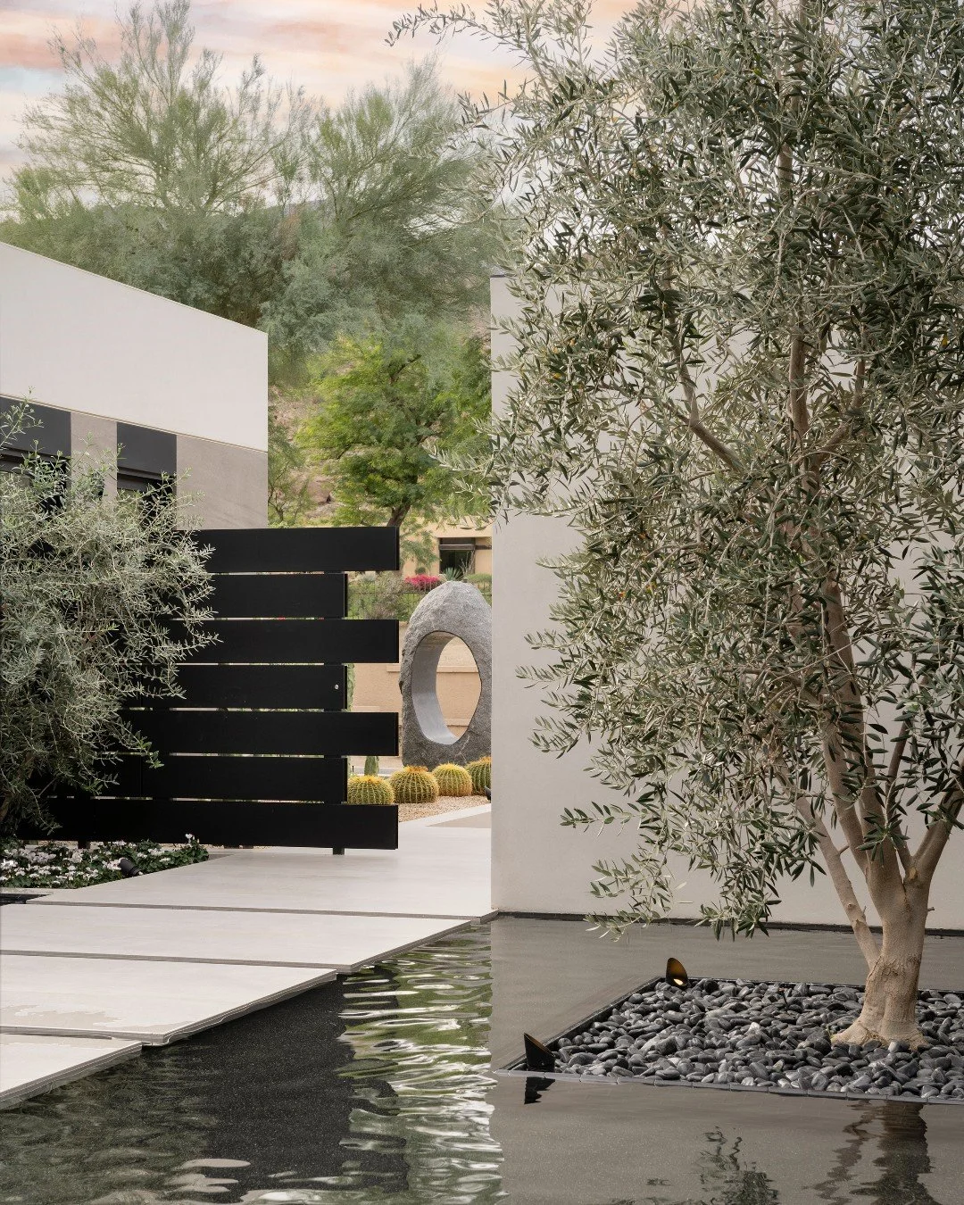 The modern entry details at our Bighorn house in Palm Desert, California. Photo by @maccollum