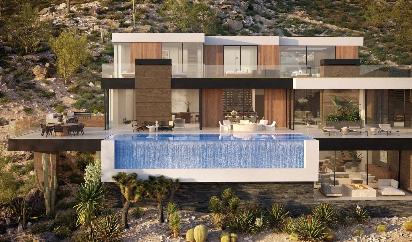 Modern outdoor living at Royal Palm, a custom luxury home in Paradise Valley, Arizona.