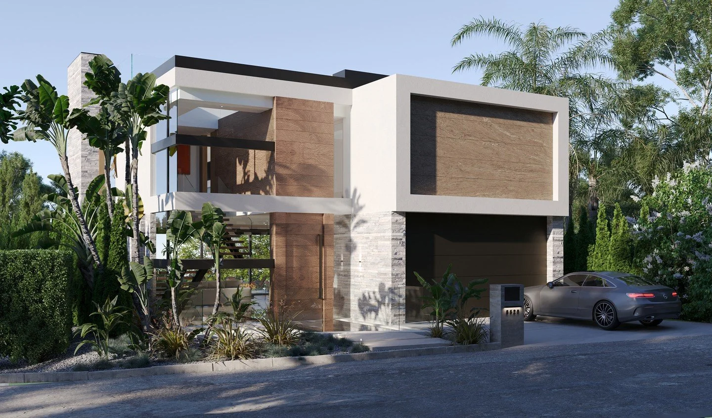 Hedges, a modern Hollywood Hills home with luxury pool terrace, textured stone details, and outdoor living spaces.