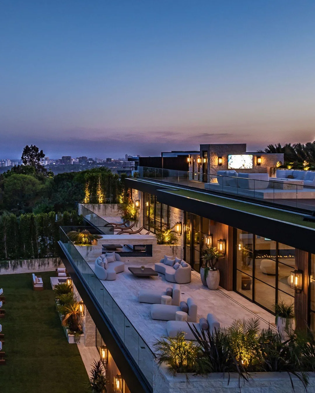 Beverly Crest's luxury design opens every floor to terraces with fire features, lounges, and views. Photo by @berlynmedia
