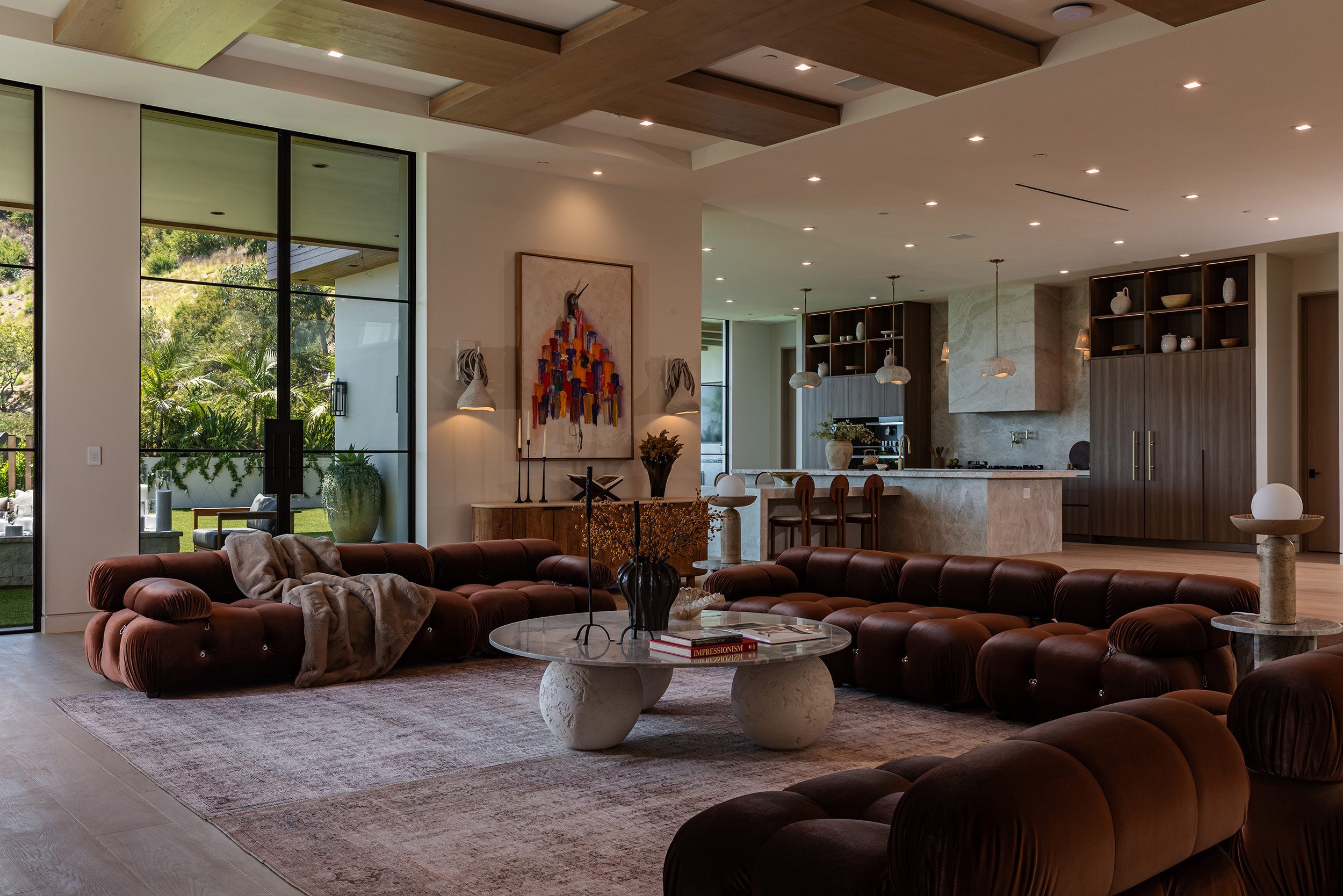 Franklin Canyon Beverly Hills luxury home with warm modern interior & open floor plan