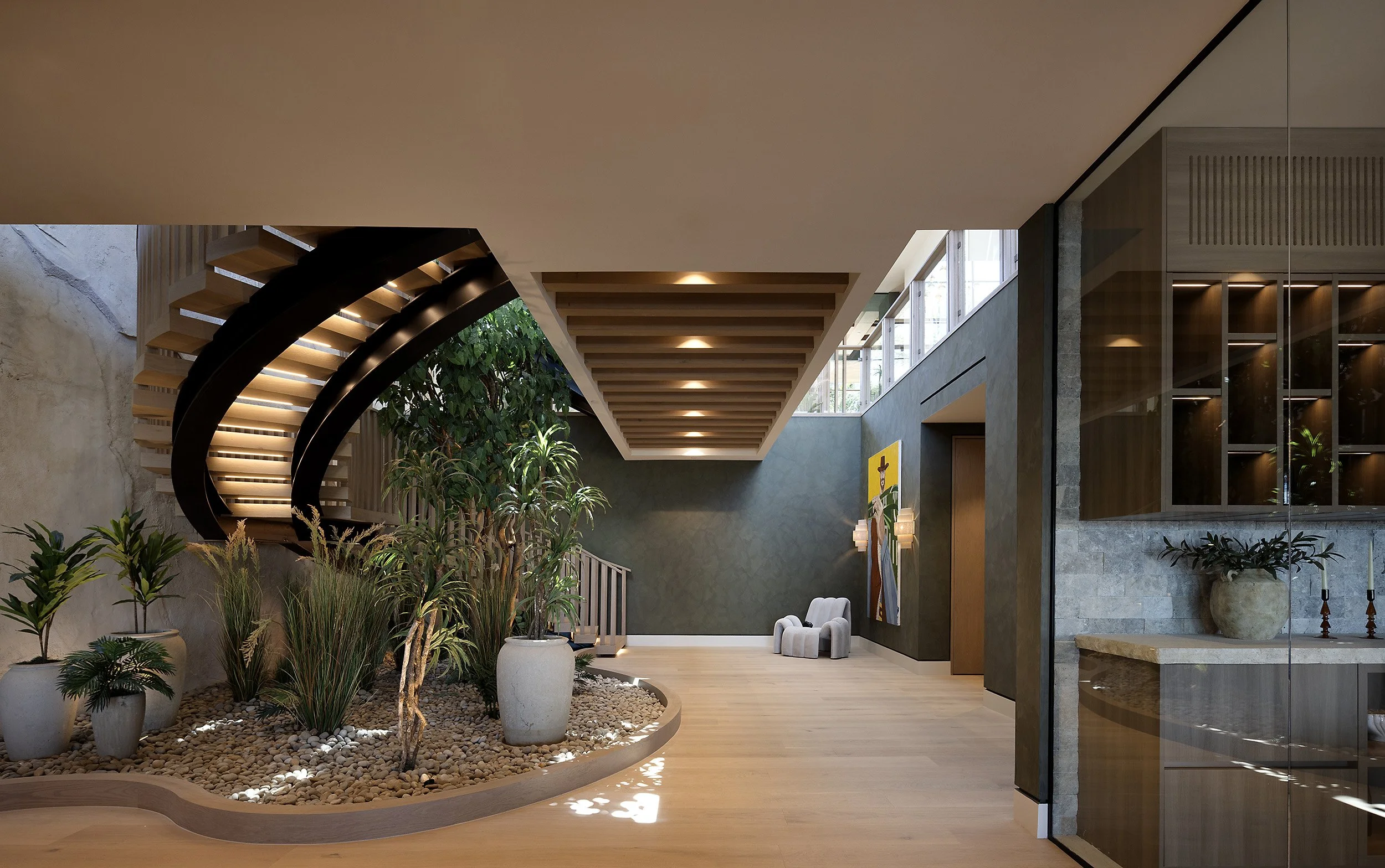 Laurel House Beverly Hills modern home with indoor garden & luxury glass enclosed wine cellar