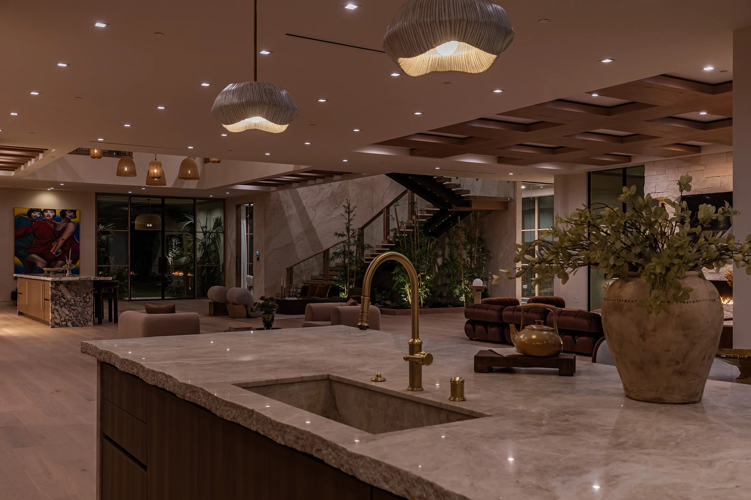 Franklin Canyon Beverly Hills luxury home modern open plan kitchen within a spacious custom interior