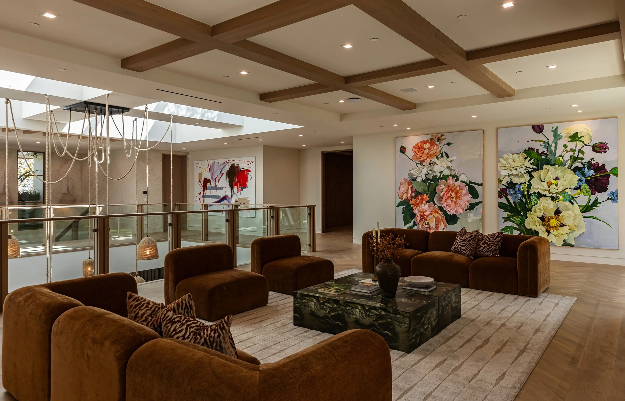 Franklin Canyon Beverly Hills luxury home modern upper floor sitting room lounge