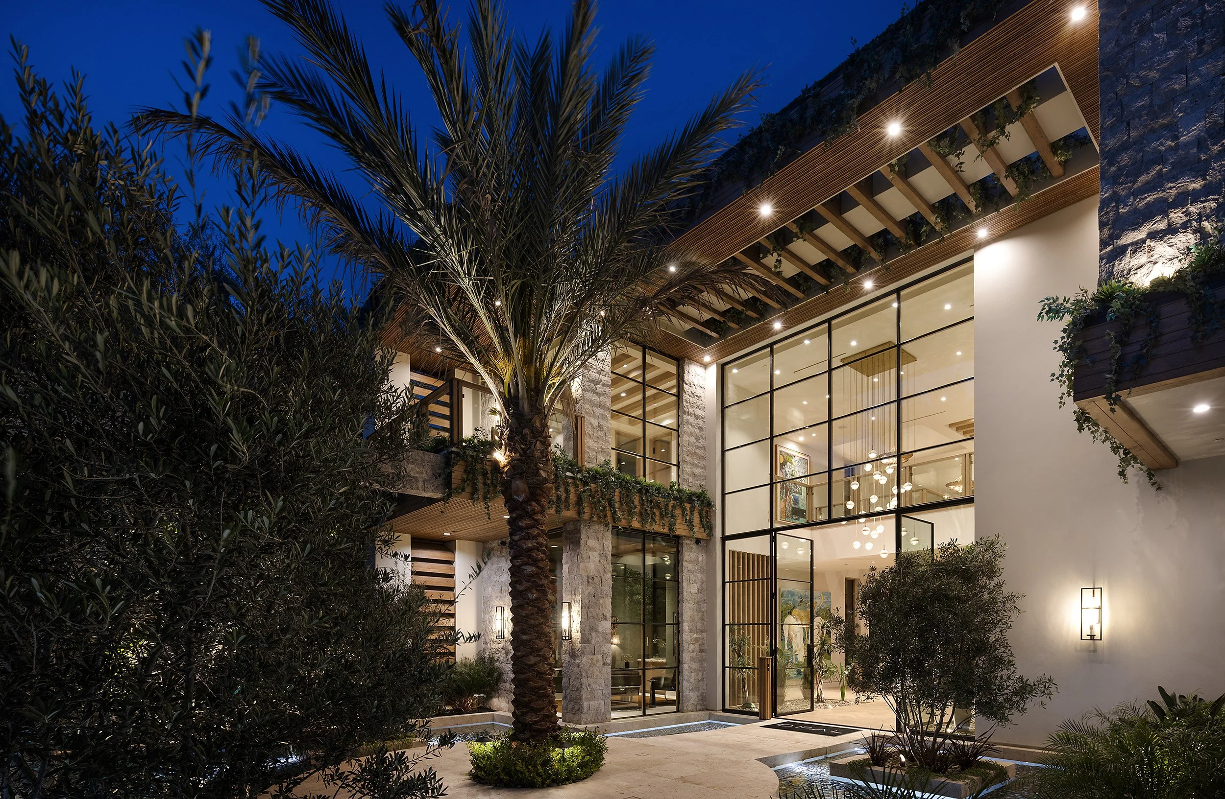Laurel House Beverly Hills luxury home modern exterior at night