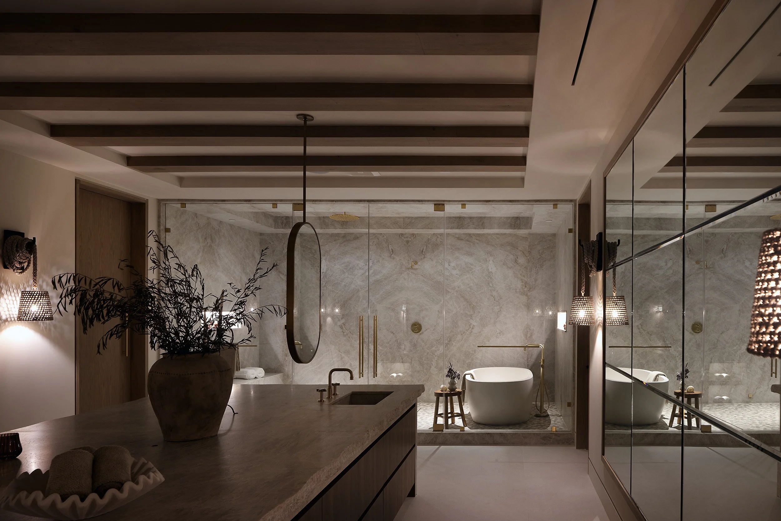 Laurel House Beverly Hills modern mansion with luxury spa-style primary bathroom