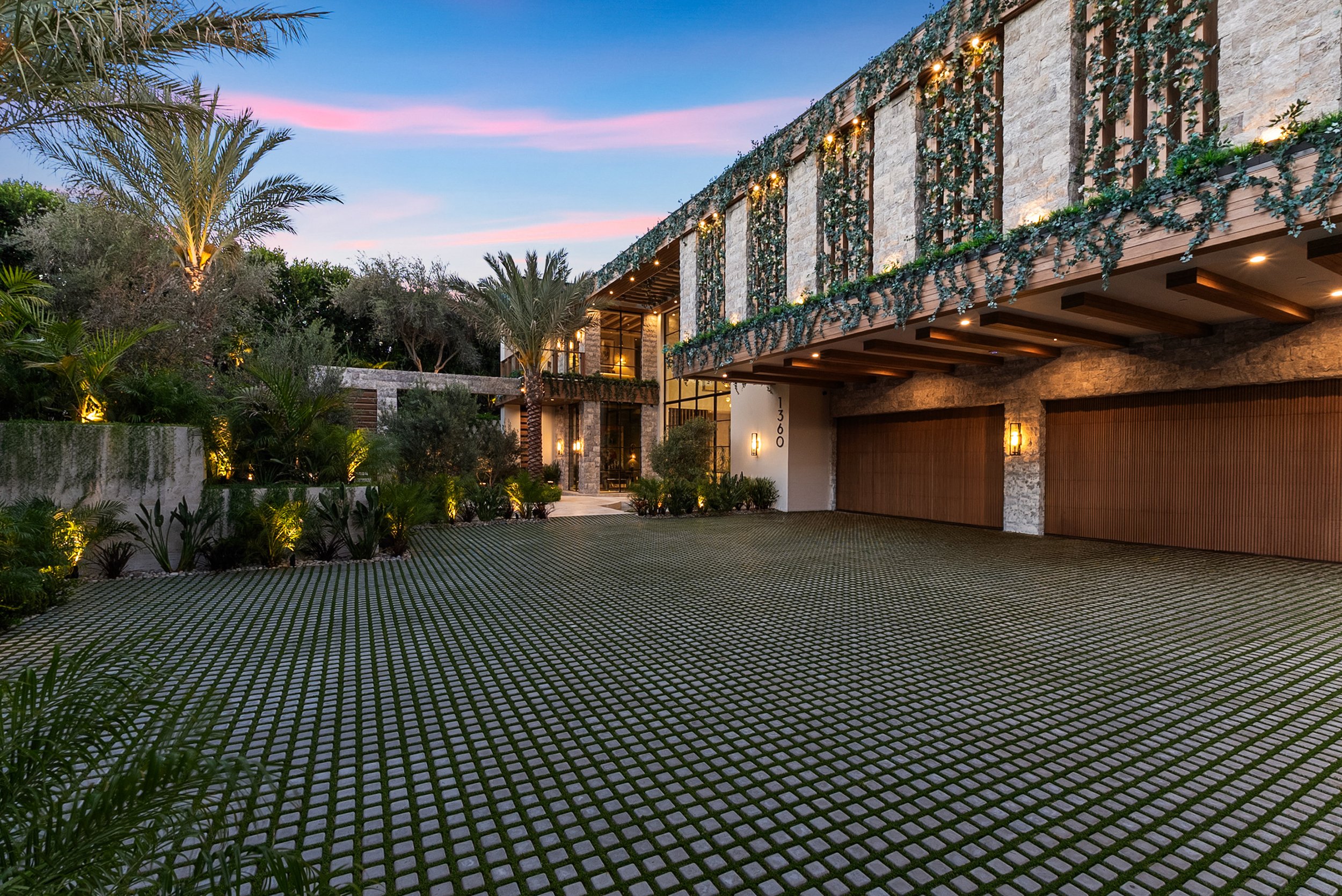 Laurel House Beverly Hills luxury home modern exterior with lush landscaping & textured design details