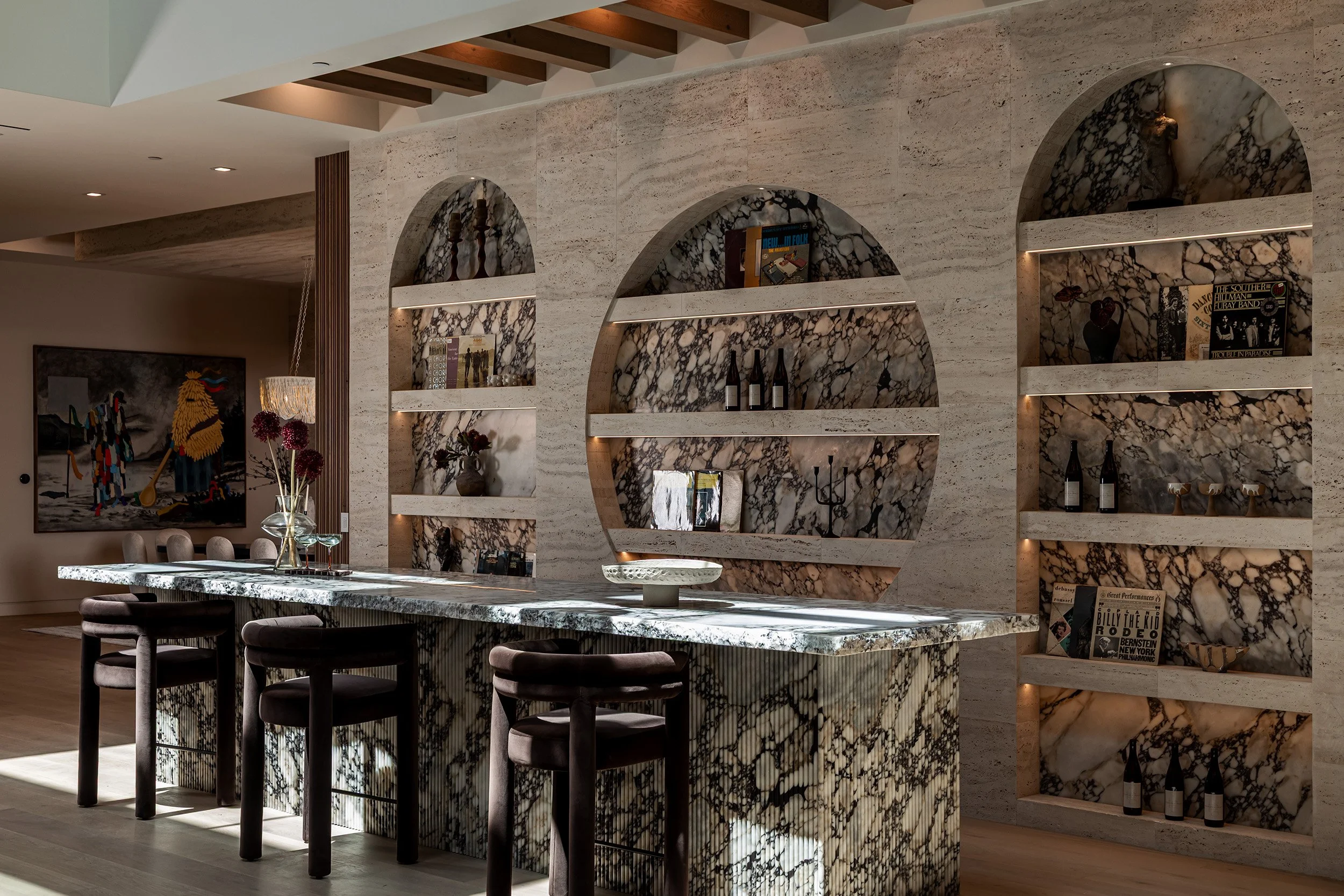 Franklin Canyon Beverly Hills luxury home modern marble bar detail