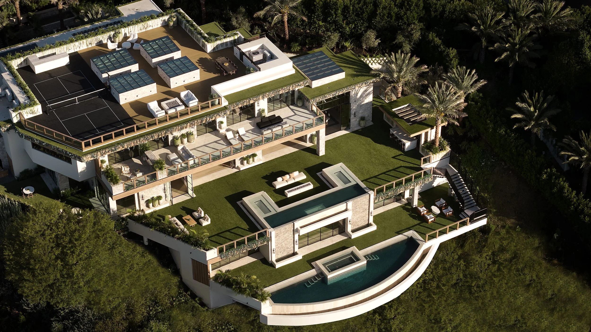 Laurel House Beverly Hills luxury estate with modern indoor outdoor design & resort style outdoor living spaces