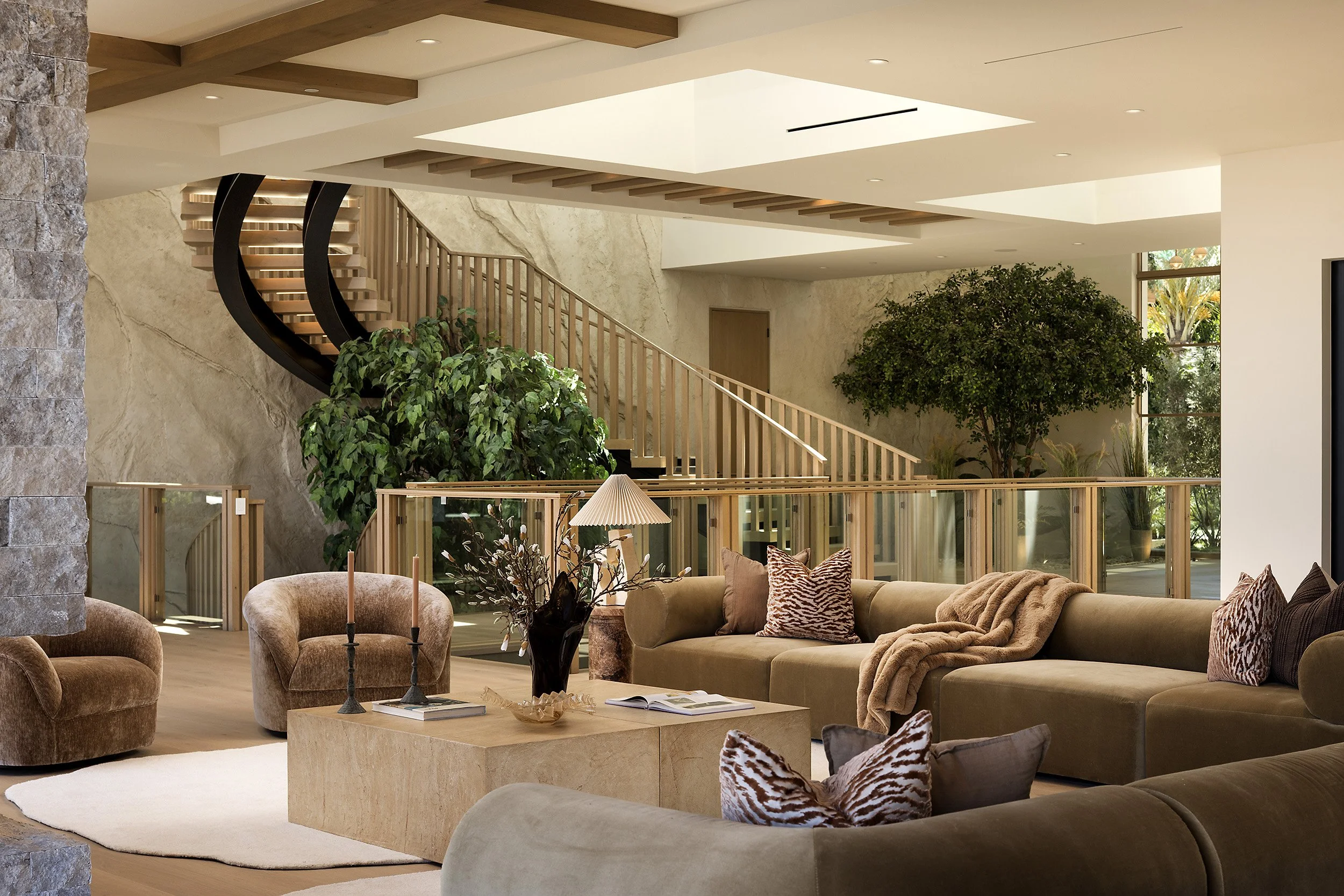 Laurel House Beverly Hills luxury home with central spiral staircase & modern open plan design