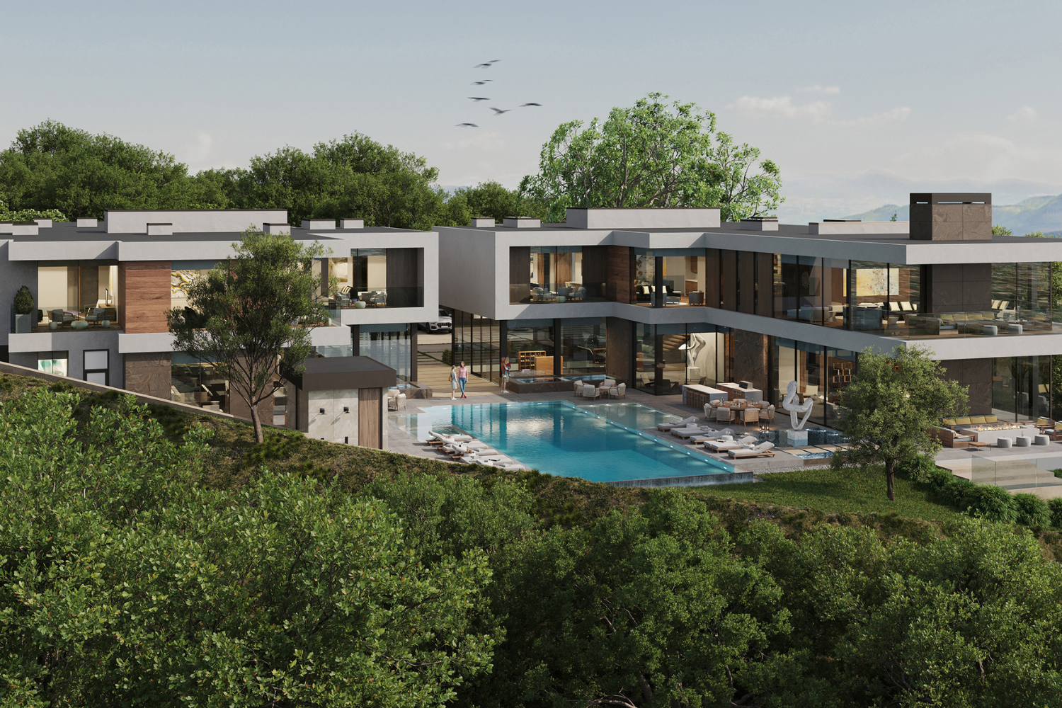 Pasadena luxury mansion with modern architecture and resort style swimming pool