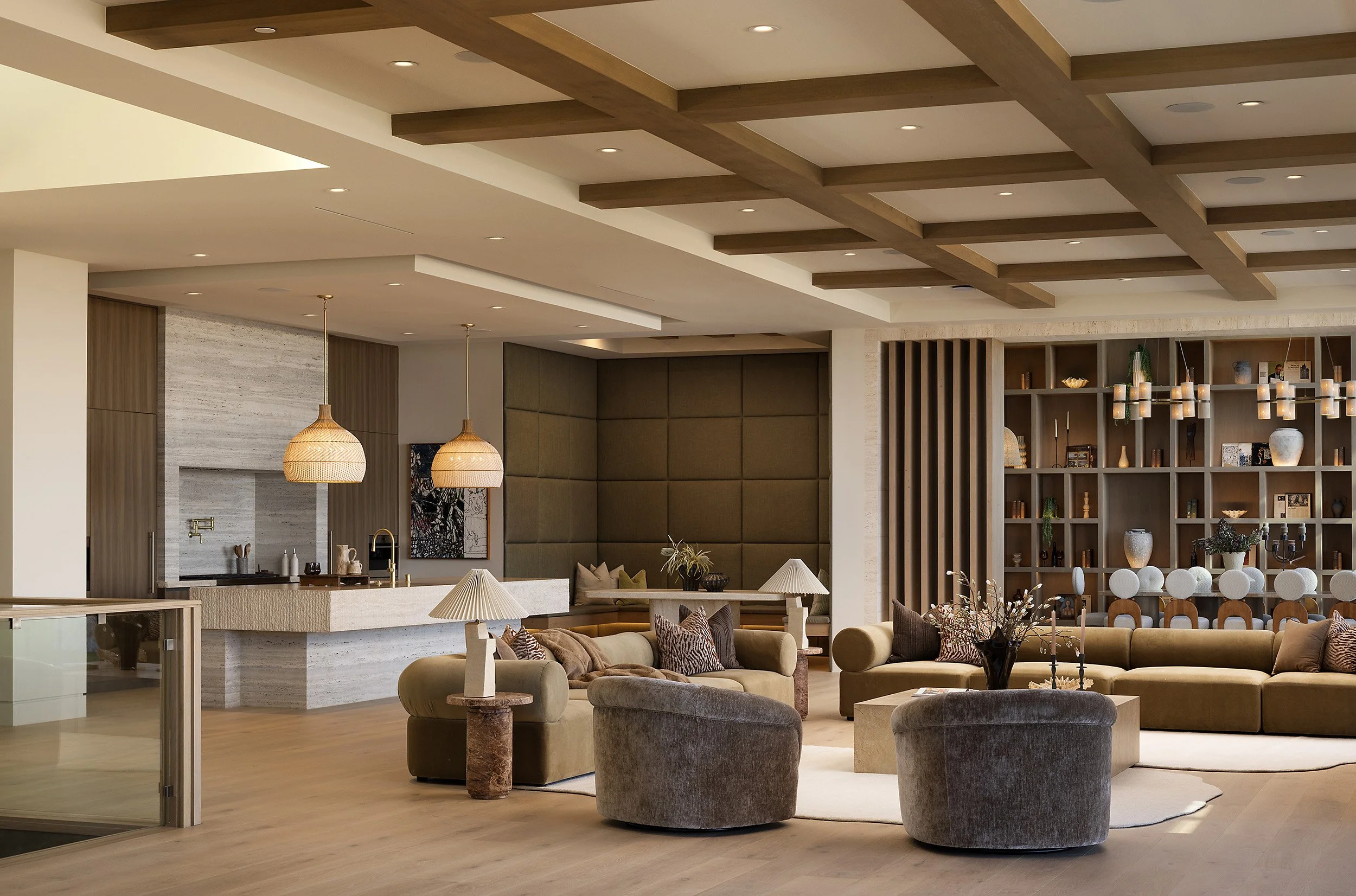 Laurel House Beverly Hills luxury home with open plan living room, dining room, and kitchen