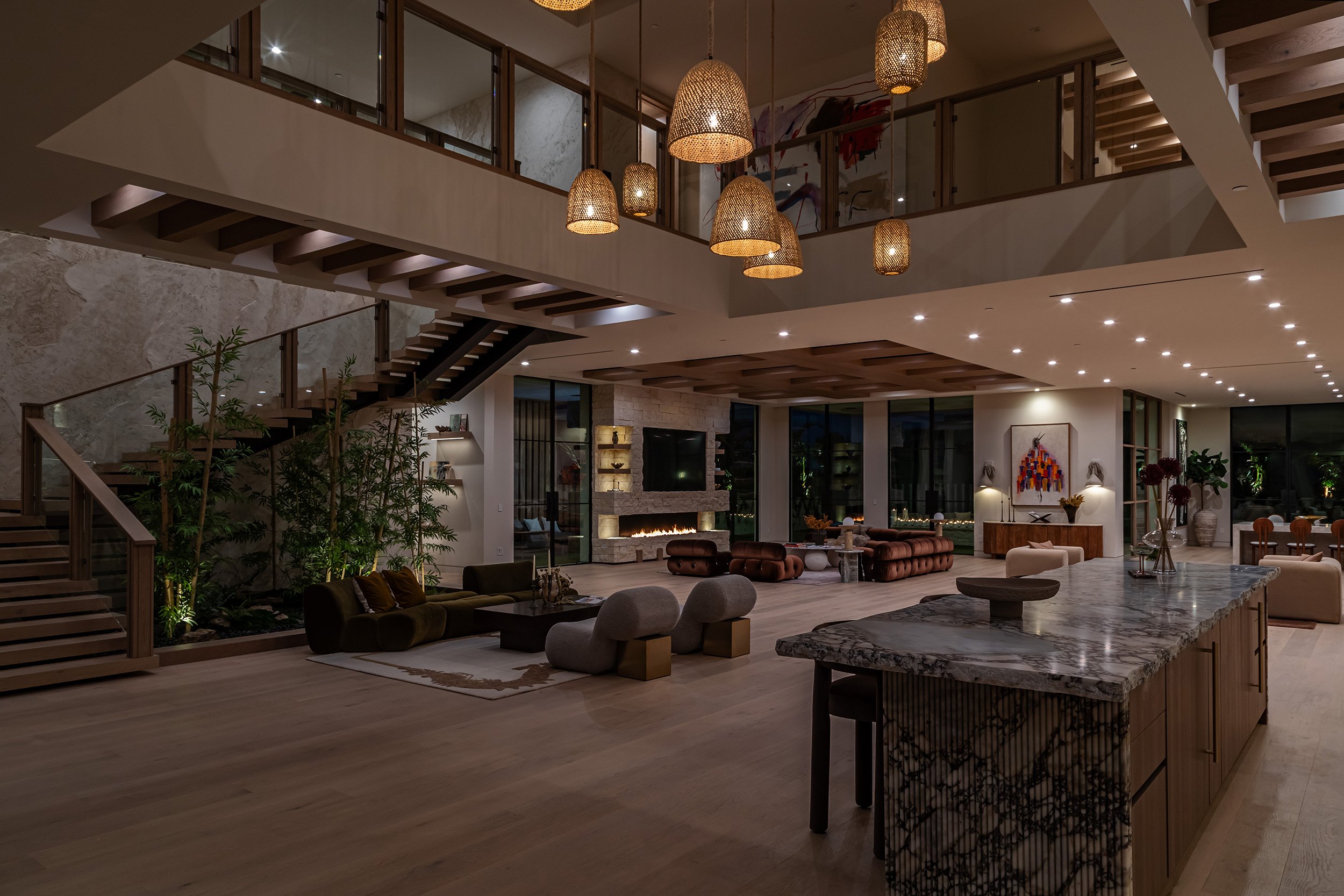 Franklin Canyon Beverly Hills luxury home with modern open volume, open plan interior