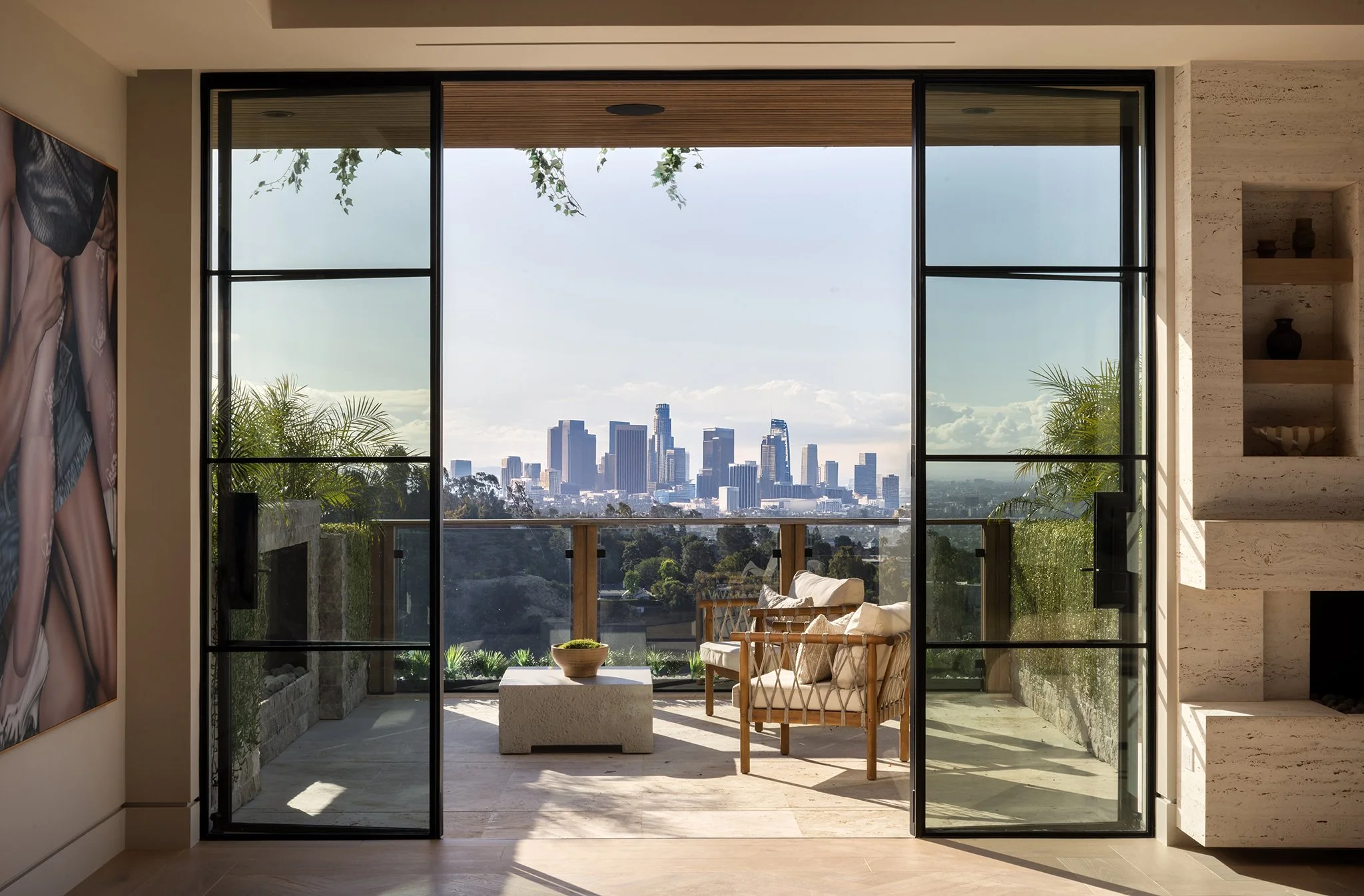 Laurel House Beverly Hills luxury modern home primary bedroom terrace with LA city views