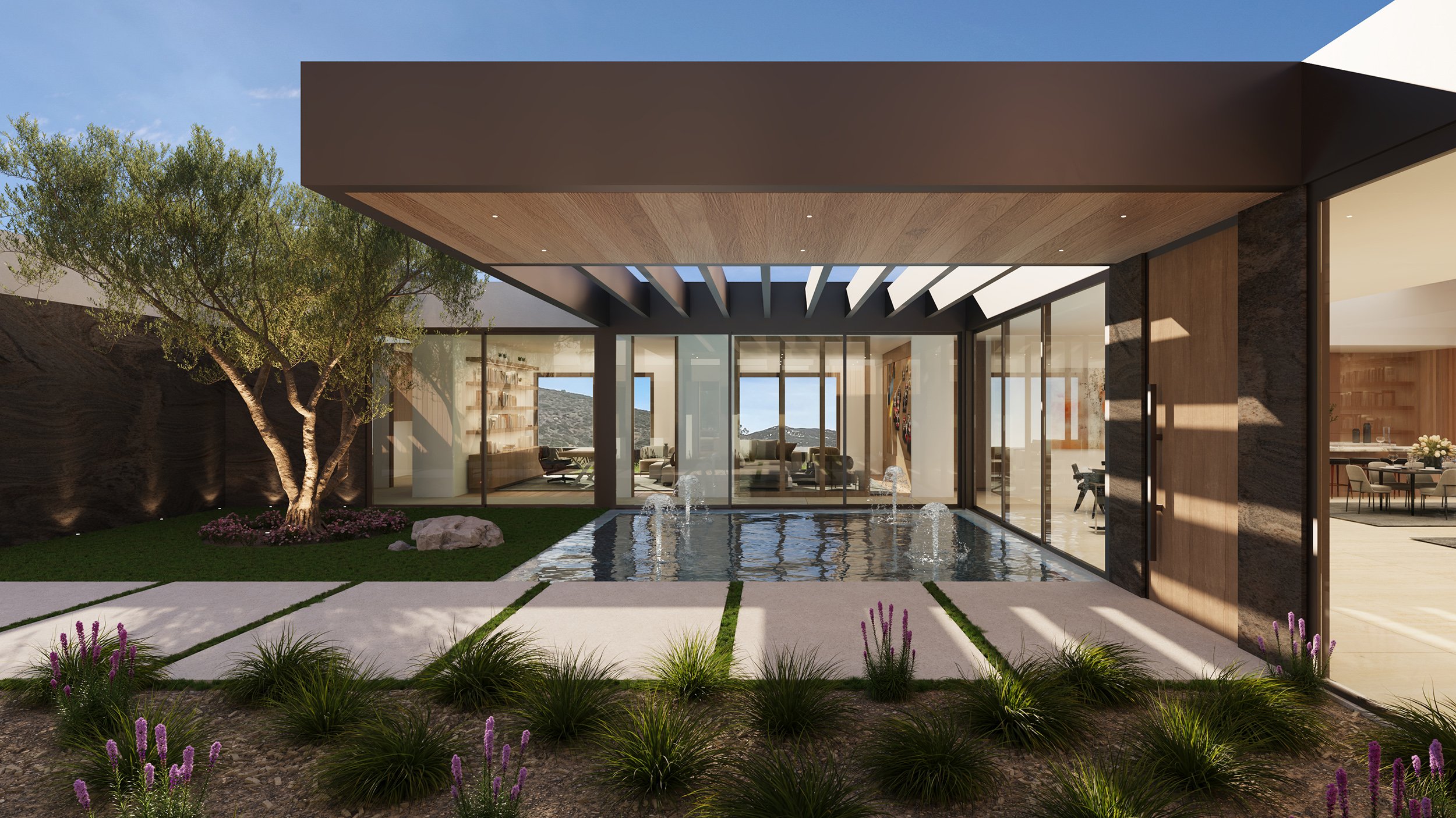 The modern architectural design of Rancho Santa Fe, a custom luxury home in San Diego, California.