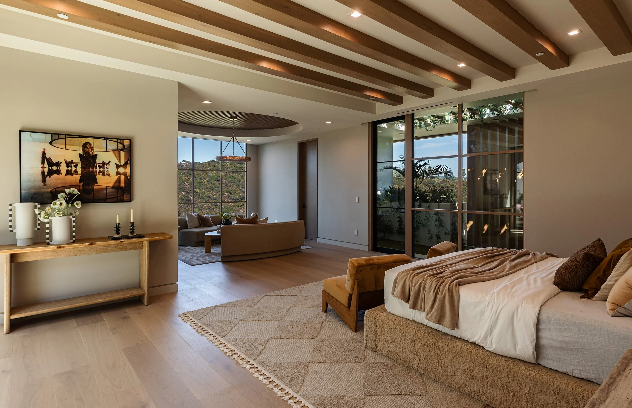 Franklin Canyon Beverly Hills luxury home modern guest bedroom 