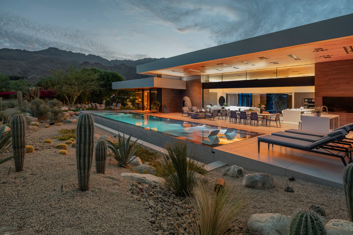 Bighorn luxury resort style modern home with backyard pool terrace in Palm Desert